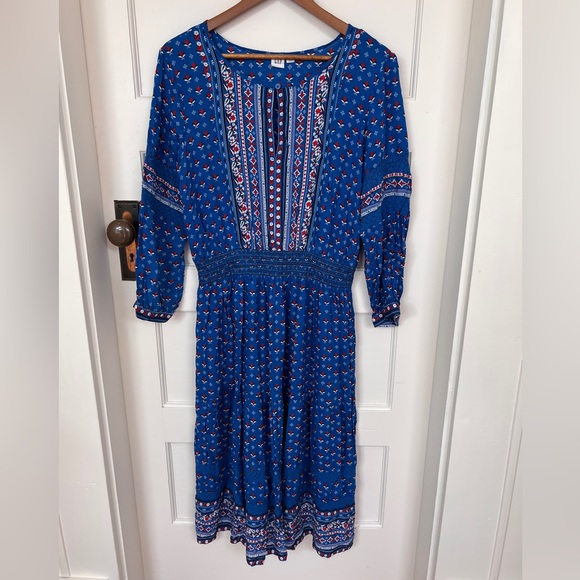 GAP peasant dress bright blue red and white design M - Picture 5 of 8